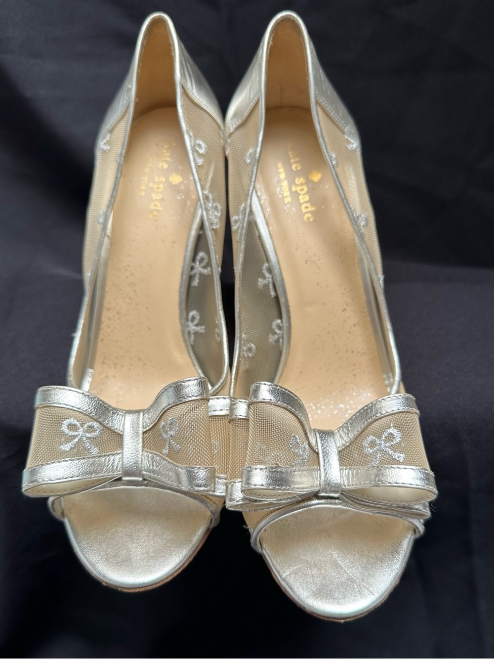 Kate Spade Calina Silver Mesh Bow Open Toe Heels Size 8 1/2 $328 - Picture 5 of 5